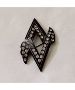 Antique Art Deco Black Plastic Clear Rhinestone Brooch Pin Geometric  C ... - £27.32 GBP
