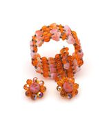 FLEXIBLE 60s Hyacinth Peachy Orange Givre Bead Wire WRAP Bracelet Clip E... - $68.95