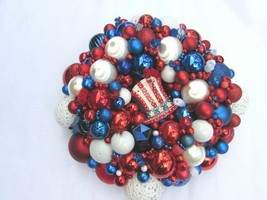 Vintage Red White Blue Patriotic Christmas Ornament Wreath 18&quot; 30775 - £175.44 GBP