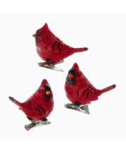 Kurt Adler Set Of 3 Resin 2.5&quot; CLIP-ON Cardinal Bird Christmas Ornaments J7326 - £15.89 GBP