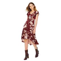 Taylor Womens 16 Wine Blush Floral Short Sleeve High Low Dress NWT CQ58 - $58.79