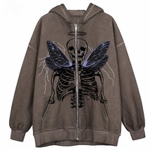 Street hip hop   print black zip hoodie women&#39;s 2022 y2k harajuku jacket sweater - £72.87 GBP