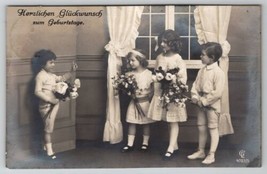 RPPC Birthday Greetings Children Party Dresses and Flowers Postcard B28 - £4.65 GBP
