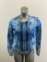 DEPT Women&#39;s Full Zip Jacket Size Medium Blue Acid Wash Aztec Print Long Sleeve  - $14.84