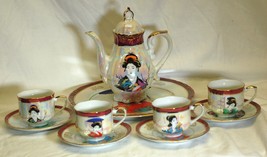 Fresh Japanese Iridescent Lusterware Teapot Porcelain Set Geisha Girls J... - $178.19