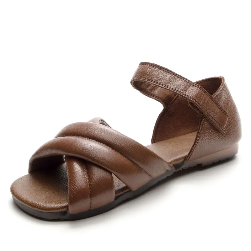 Handmade Vintage Flat Sandals Women Genuine Leather Cross Open Toe Gladi... - $74.35