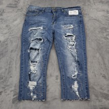 VIP Jeans Pants Womens 15 Blue Denim Mid Rise Distressed Casual Capri Bottoms - £17.89 GBP