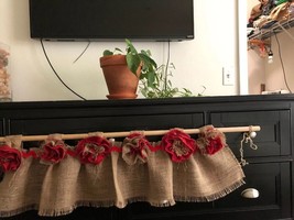 Natural/Red Burlap Valance/Curtain With 3” Tab Top Rod Opening - £26.11 GBP