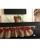 Natural/Red Burlap Valance/Curtain With 3” Tab Top Rod Opening - £25.60 GBP