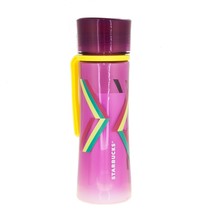 Starbucks Purple Yellow Striped Beach Tropical Acrylic Water Bottle Strap 18Oz - £20.58 GBP