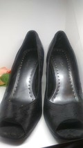 BCBGirls Women&#39;s Black Patent Fabric Upper Man Made  Lining   too Open Toe Heels - £17.55 GBP