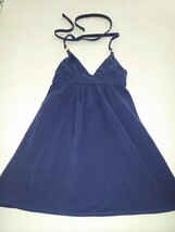 MODA INTERNATIONAL LADIES NAVY HALTER TOP-XXS-TIE IN BACK-BARELY WORN-CO... - $5.89