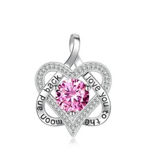 Genuine 925 Sterling Silver Heart Pendant Necklace with Pink red CZ I love you t - $27.67