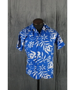 Hawaiian Shirt (VTG) - Blue and White Floral Leaf Pattern Paradis Hawaii... - $1,023.19 MXN