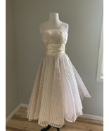Vtg 50s Taffeta Flocked  Swiss Dot Prom Evening Wedding Gown Satin Sash ... - $4,704.19 MXN