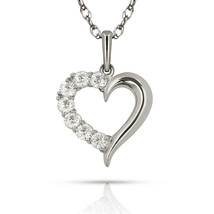 0.26ct Brilliant Round Created Diamond Open Heart Pendant 14k White Gold Charm - £47.59 GBP