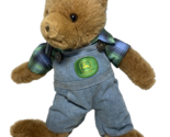 John Deere Teddy Bear Plush Stuffed Animal Denim Jean Overalls Plaid Shi... - $19.75