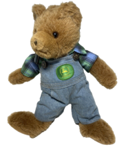 John Deere Teddy Bear Plush Stuffed Animal Denim Jean Overalls Plaid Shirt 12 in - £15.78 GBP