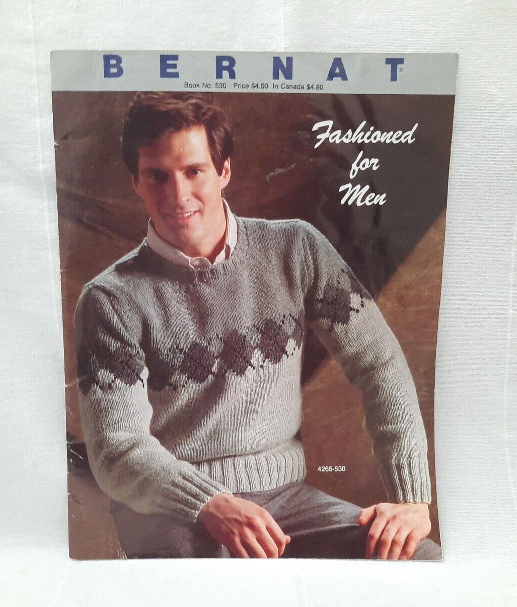 1984 Bernat Handicrafter 530 Fashioned For Men Patterns Cardigans Vest Pullovers - $9.85