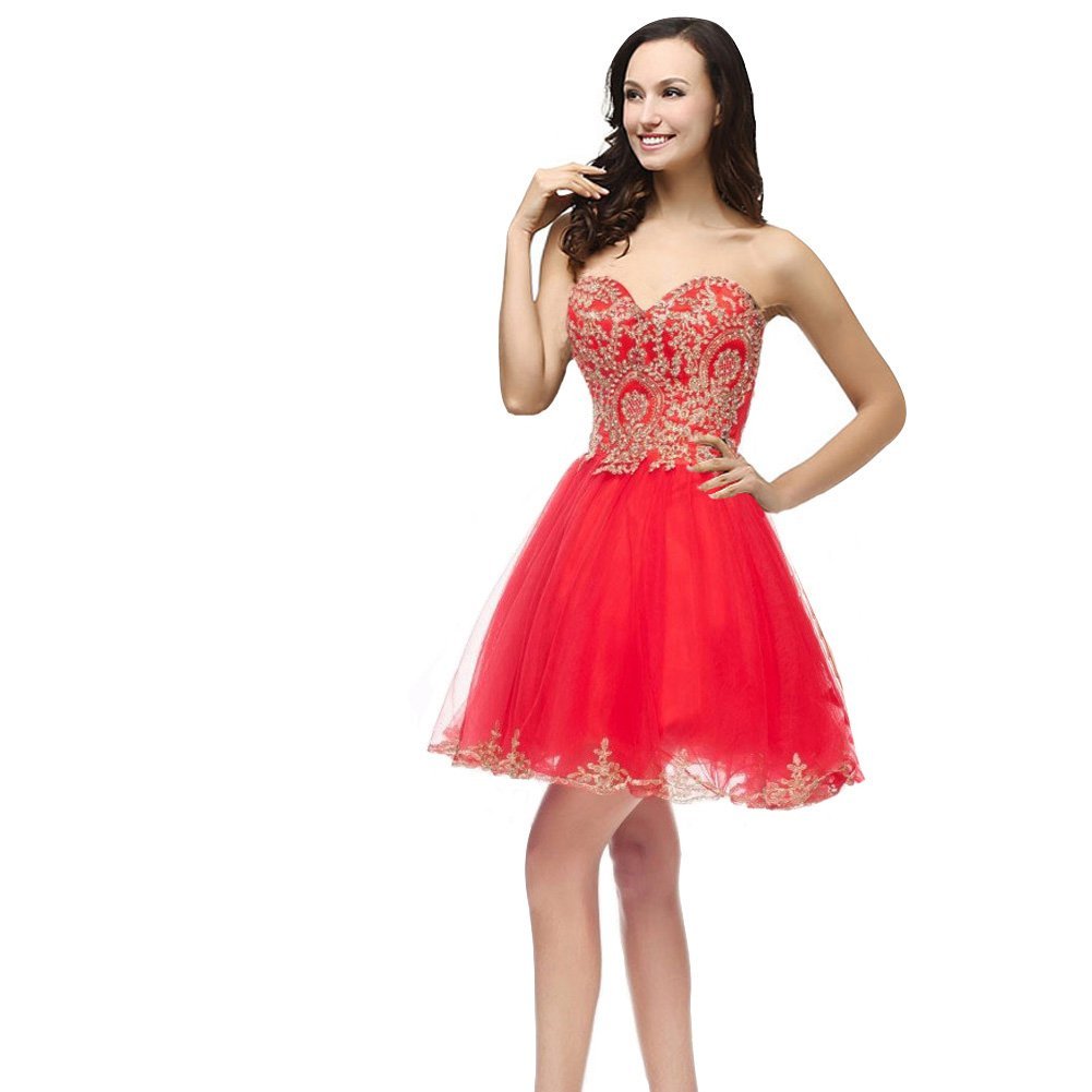 Kivary Gold Lace Crystals Short Tulle Corset Prom Homecoming Cocktail Party Dres