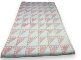 Vtg Lady of the Lake Quilt Red Calico White Triangle Hand Stitched Blank... - $177.21