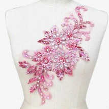 BlossomGlam 3D Pink Flower Lace Trim: Rhinestone, Beaded &amp; Sequined Fabric for D - $32.62