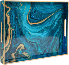 Plastic Decorative Tray, Marbling with Handles, Rectangular - £34.00 GBP