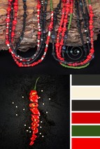 extra-long boho friendship bracelets/necklaces, black, red, green seed beads - £38.75 GBP
