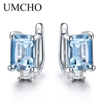 UMCHO 100% Real 925 Sterling Silver Earrings Gemstone Created Morganite Clip Ear - £22.54 GBP