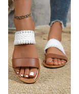 Chestnut Faux Leather Woven Strap Flat Slippers - $17.33 CAD