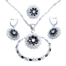 Anyco Jewelry Set 4Pcs Black Floral Stone Zircon 925 Silver - $64.90+