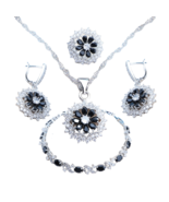 Anyco Jewelry Set 4Pcs Black Floral Stone Zircon 925 Silver - $88.86 CAD+