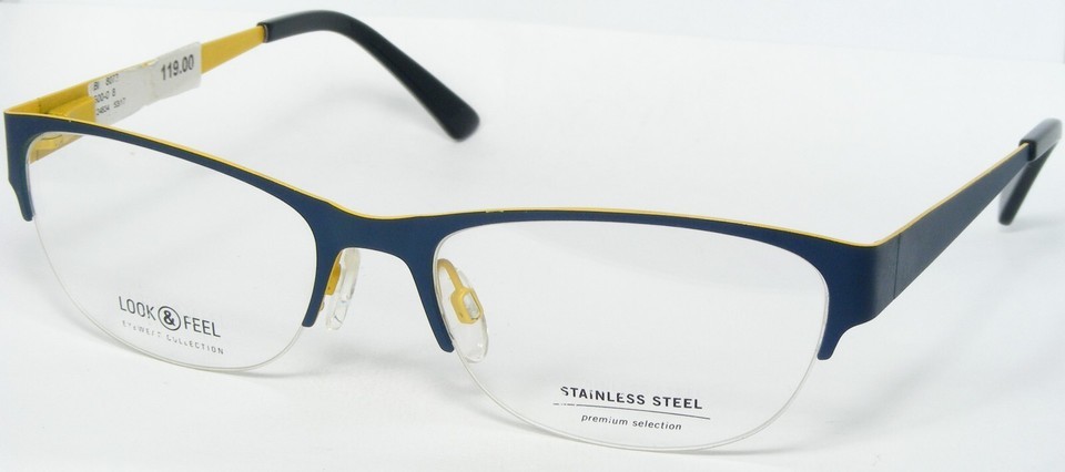 LOOK &amp; FEEL Mobile 8072-8 Matte Dark Blue/Yellow Eyeglasses 53-17-135mm ... - $46.35