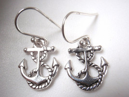 Sailor&#39;s Anchor and Rope 925 Sterling Silver Earrings cruise ship formal wear - £9.34 GBP