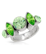 Pilgrim Jewelry Green Bezel-set Crystal Silvertone Ring Sz 6 - £11.67 GBP