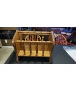 Vintage George B. Bent Co. Magazine Rack - Solid Wood mid century brass ... - $34.65