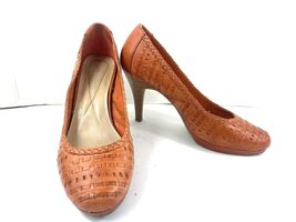 Andrew Geller Heels Women 8.5 M Girly Shoes Brown Orange Woven Leather P... - €16,96 EUR