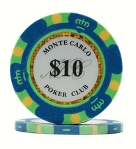 100 Da Vinci Premium 14 gr Clay Monte Carlo Poker Chips, Blue $10 Denomination - £28.18 GBP