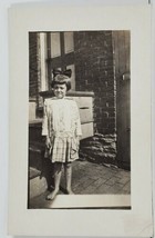 RPPC Cute Little Girl on Sidewalk Art Deco Era Masked Border Photo Postcard P9 - £7.15 GBP