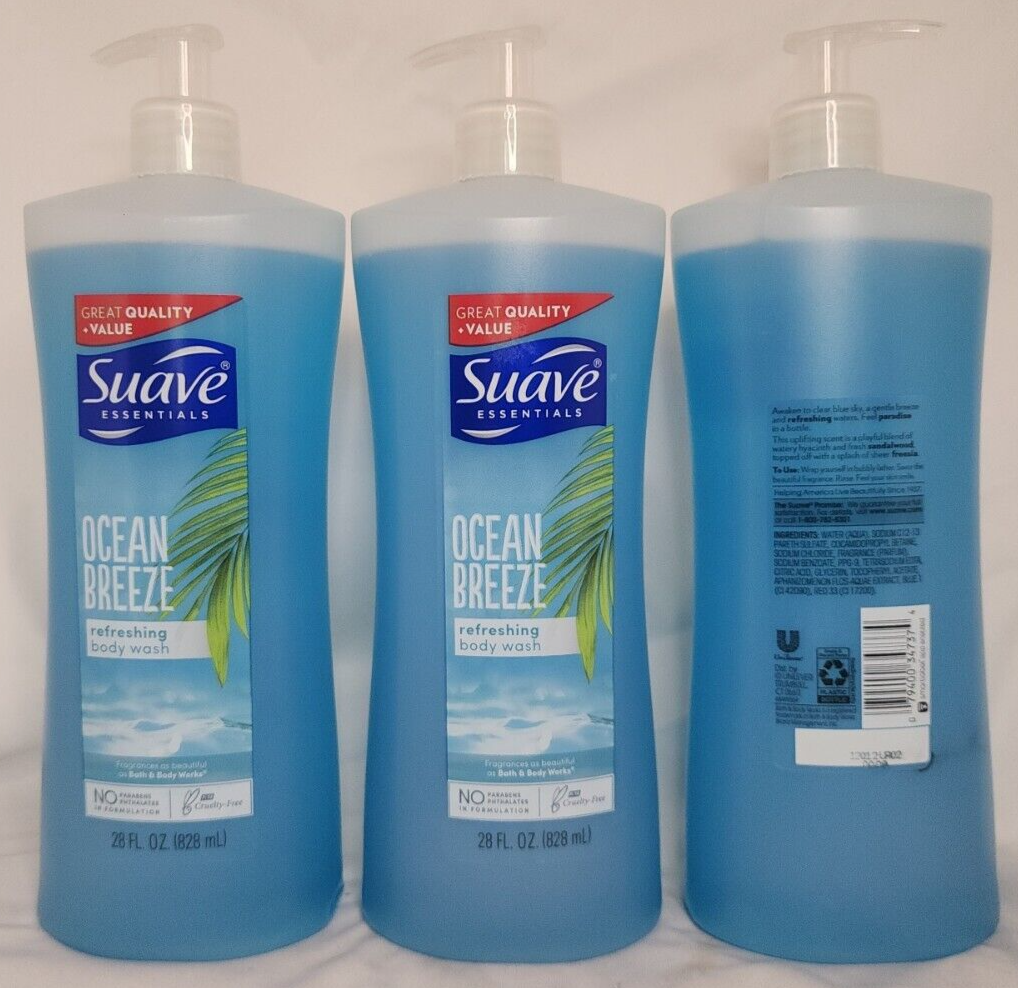 (3 Ct) Suave Essentials Ocean Breeze Refreshing Body Wash No Paraben 28 fl oz - $34.64
