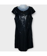 ALI RO black sequin stripe cap sleeve cocktail party dress size 10 - $43.54