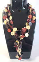 Vintage Statement Brown Red Cream Flat Disc Beaded Necklace Boho Layer C... - $8.59