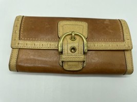 Coach Tan Natural Leather Large Envelope Wallet Two Tone Brown Gold Buckle - £15.03 GBP