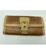 Coach Tan Natural Leather Large Envelope Wallet Two Tone Brown Gold Buckle - £14.70 GBP