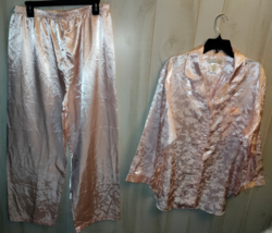 New Womens Earth Angels Pink W/ Floral Brushed Back Satin Pajama Set Size L - £30.04 GBP