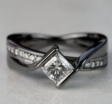 Princess 1.85Ct Simulated Diamond Black Rhodium Plated Engagement Ring Size 5.5 - £113.33 GBP
