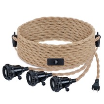 Triple Pendant Light Cord Kit With Independent Switch Hemp Rope Vintage Hanging  - £40.88 GBP