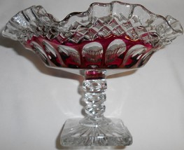 Ruby Stain Westmoreland Wakefield Pattern Ruffled Compote Ruby Flash #1 - £18.82 GBP