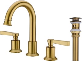 Trustmi Bathroom Faucet Brushed Brass Gold 2 Handle 8 Inch Widespread La... - £92.71 GBP