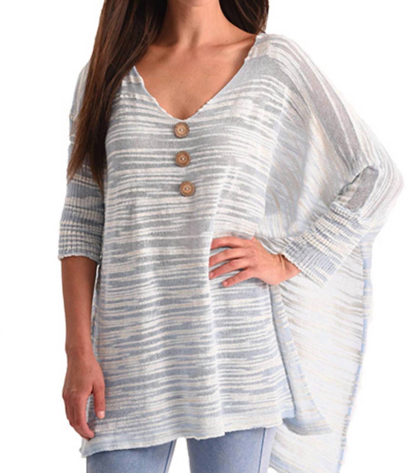 Angel v-neck 3/4 sleeve tunic in Sky Blue - size M